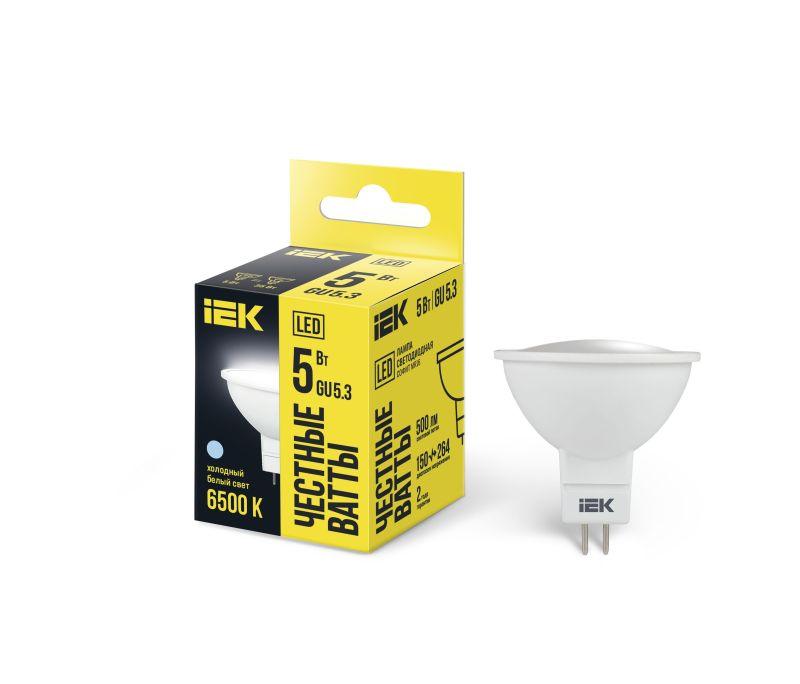Лампа светодиодная ECO MR16 софит 5Вт 230В 6500К GU5.3 IEK LLE-MR16-5-230-65-GU5