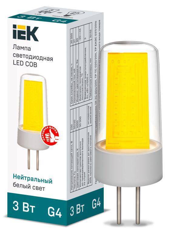 Лампа светодиодная COB 3Вт капсульная 4000К нейтр. бел. G4 230В керамика IEK LLE-COB-3-230-40-G4