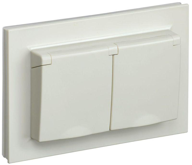 Розетка 2-м СП BRITE РСбш12-3-44-БрКр 16А в сборе IP44 с крышкой беж. IEK BR-R26-16-44-K10-F